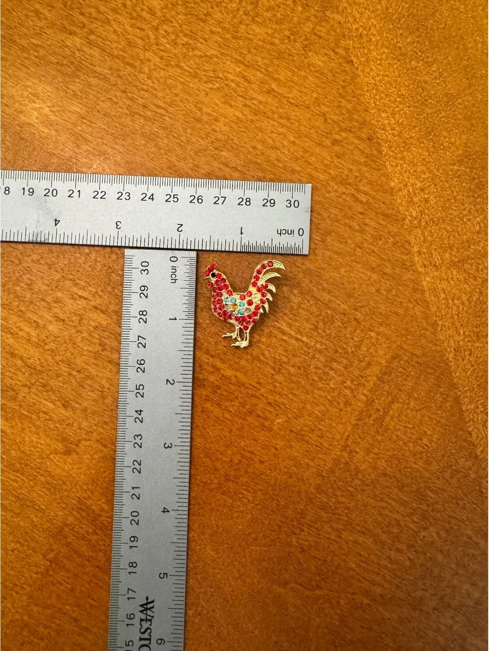 Vintage Rooster Brooch with Red and Blue Rhinestones 324